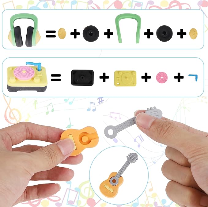 Cllayees 24 Pcs Erasers for Kids, Mini Pencil Eraser Bulk Classroom Prizes, Fun Puzzle Erasers for Preschool Elementary Student, Back to School Supplies (Musical Instrument)
