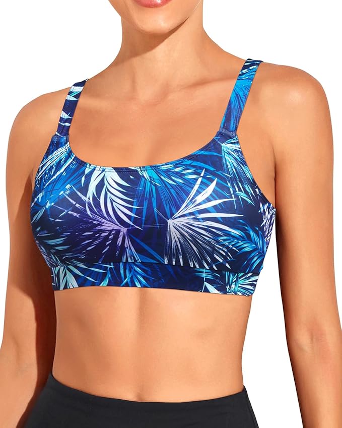 Tempt Me Women Sports Bra Bikini Tops Scoop Neck Bathing Suits Top Padded Swim Crop Tops Only