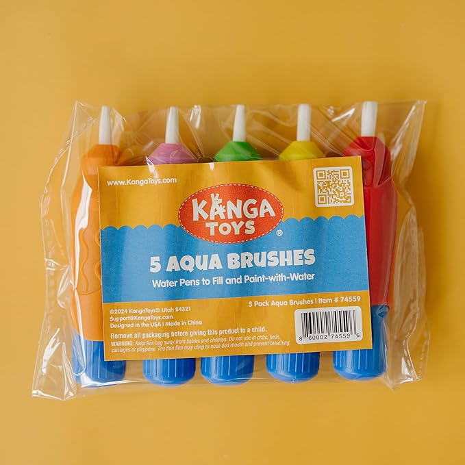 5 Multi-Color Aqua Brushes, Paint with Water Brush Set, Replacement Water Doodle Wow Pens by Kanga Toys for Drawing Books or Magic Mats, for Kids Ages 3+