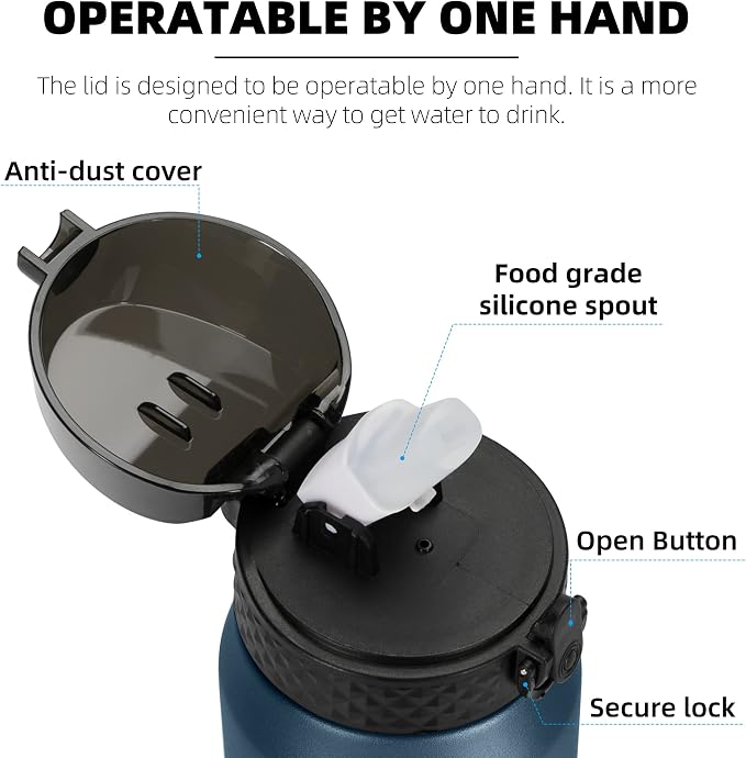 Fanhaw 24 Oz Kids Insulated Stainless Steel Water Bottle with Straw Lid, Leakproof & Anti-Dust Everyday Use Bottle for School, Women & Men, Back to School Essentials (Navy Blue)