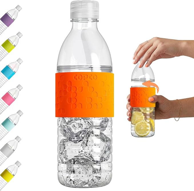 Copco Hydra 16.9 oz Water Bottle with Leak-Proof Lid - Tritan Reusable with Textured Grip Sleeve - BPA-Free, Shatter-Resistant, Dishwasher Safe for Travel, Gym, Work, Outdoors (Chevron Orange)