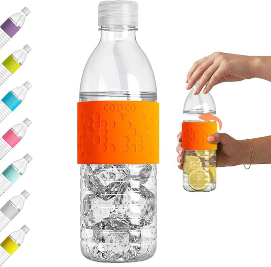 Copco Hydra 16.9 oz Water Bottle with Leak-Proof Lid - Tritan Reusable with Textured Grip Sleeve - BPA-Free, Shatter-Resistant, Dishwasher Safe for Travel, Gym, Work, Outdoors (Chevron Orange)