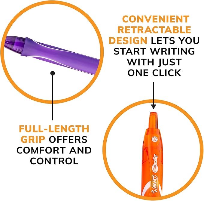 BIC Gelocity Quick Dry Assorted Colors Gel Pens, Medium Point (0.7mm), 8-Count Pack, Retractable Gel Pens With Comfortable Full Grip