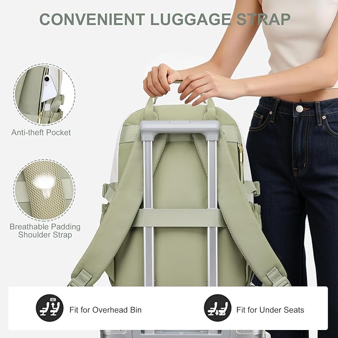 Women Laptop Backpack College Bookbag: 15.6 inch Backpacks with Pouch Pocket for Large Capacity Cup Travel Waterproof Book Bag Anti-theft Casual Work Bookbags for Teacher Nurse Beige Green