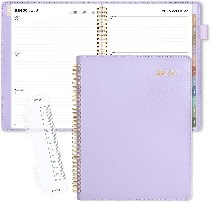 SUNEE 2026-2027 Weekly & Monthly Planner 9"x11.2" - 12 Month (July 2026 - June 2027), Vegan Leather Cover Planner Academic Year Calendar, Pocket, Notes, Monthly Tab, Purple