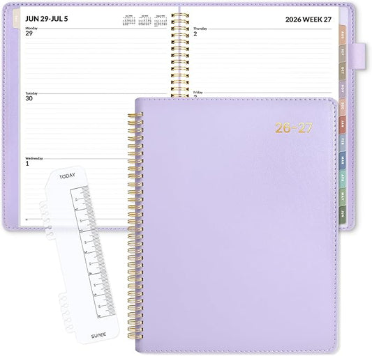 SUNEE 2026-2027 Weekly & Monthly Planner 9"x11.2" - 12 Month (July 2026 - June 2027), Vegan Leather Cover Planner Academic Year Calendar, Pocket, Notes, Monthly Tab, Purple