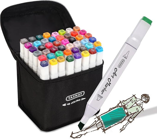 YASNAY Alcohol Markers, 48 Colors Dual Tip Art Marker, Drawing Markers, Coloring Marker for Kids Sketching Adult Coloring