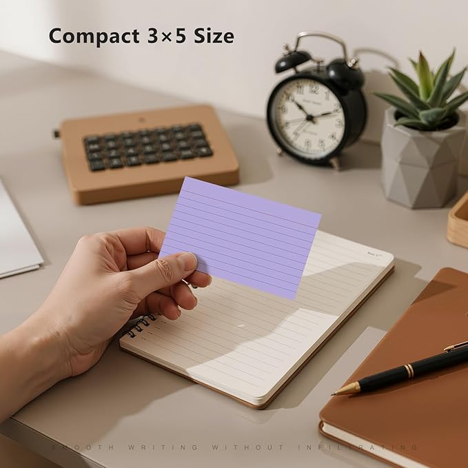 250 Count Index Cards 3 x 5 Inch, Thick Purple Lined Note Cards Portable Ruled Flash Cards Perfect for Studying and Organizing, Note Taking Study Flashcards for Home, School and Office