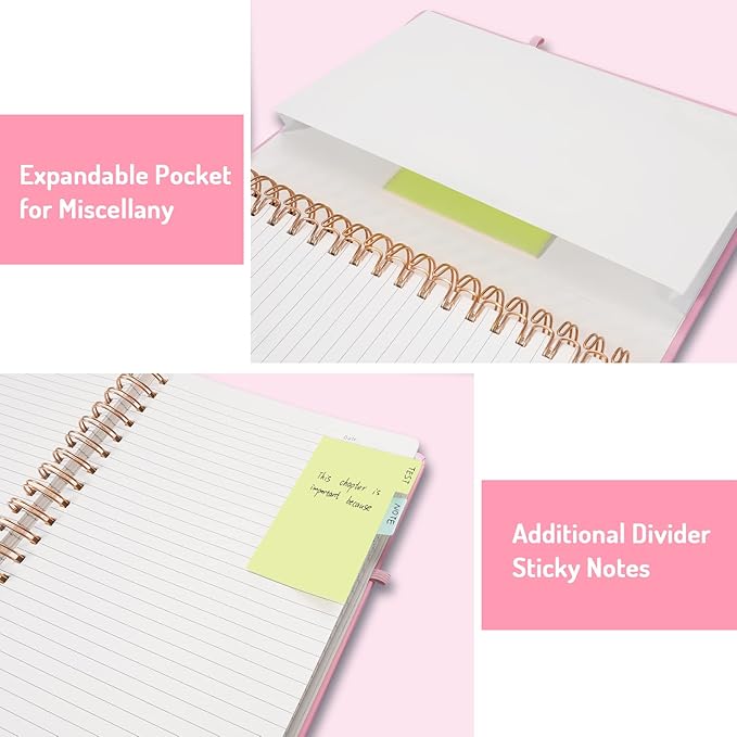Forvencer A4 Lined Spiral Journal Notebook with 300 Numbered Pages, 11" X 8.5" Thick Journals for Writing with 100GSM Paper, Hardcover Notebooks with Contents for Work, School, Pink