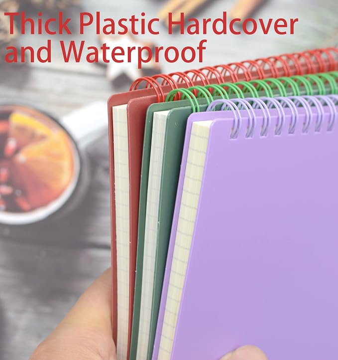 Yansanido Top Bound Spiral Notebook, 3 Pcs 3 Color A5 Size Thick Plastic Hardcover Grid Paper 80 Sheets (160 Pages) Journal for School and Office Supplies (Dark Color)