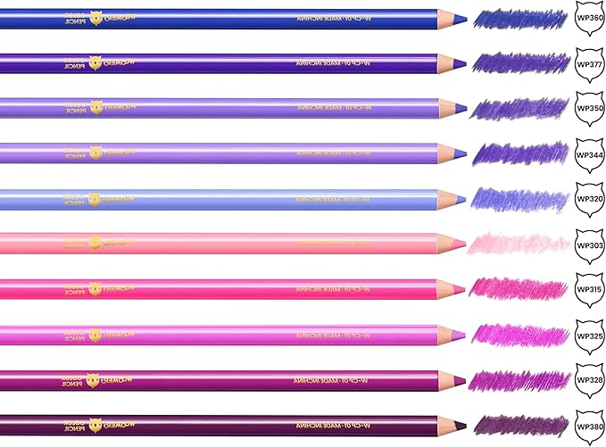 Woomer Colored Pencils: 10-Piece Purple Colored Pencils with Paper 20 Professional Fine Grain Drawing Paper for Multi-Layer Blending Practice