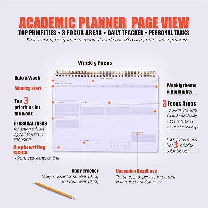Weekly Academic Planner for Student - 54 Weeks Spiral Dashboard Desk Pad Is The Perfect Organizer for Managing Your School & Personal Life - Study Planner for Year Productivity