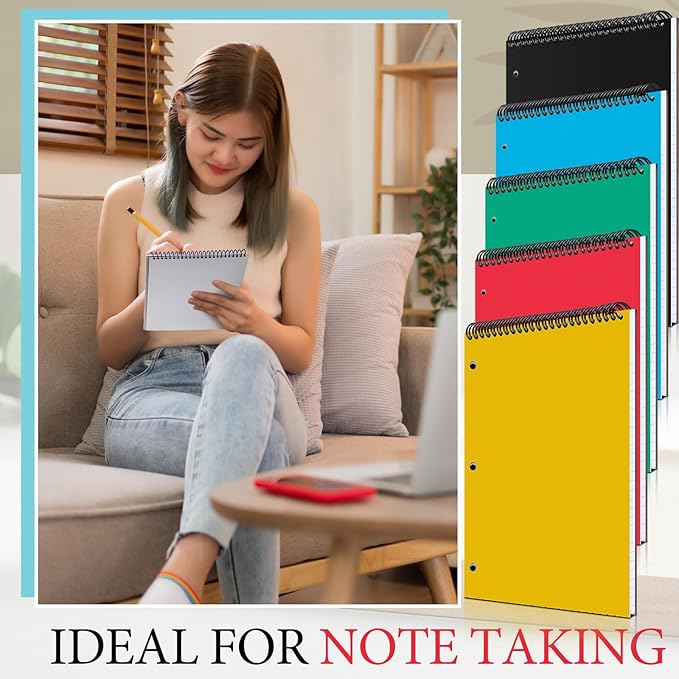 MotiMind 10 Pack 8.5" x 11" Top Spiral Notebook with 3 Hole Punched White Legal Pads College Ruled Notepad 50 Sheets Hard Cardboard Paper Wirebound Notepad for Office Business School