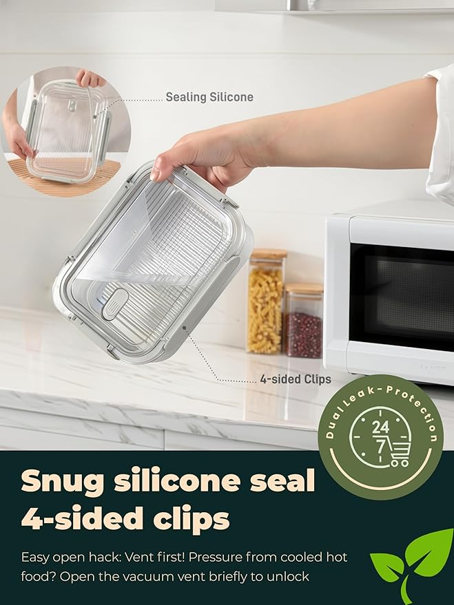 Stainless Steel Food Storage Containers with Leak-Proof Latching Lid, Reusable Bento Lunch Box for Snacks & Meal Prep, Oven/Dishwasher/Freezer Safe, Silver, 44oz