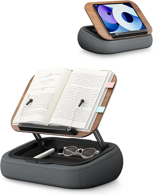 SupeDesk Lap Beanbag Book Stand with Storage, Adjustable Reading Pillow for Bed & Desk, Multi-Angle Book Stand Pillow Holder, Hands-Free Lap Reading Stand for Book,iPad, Tablet, Book Lover Essential