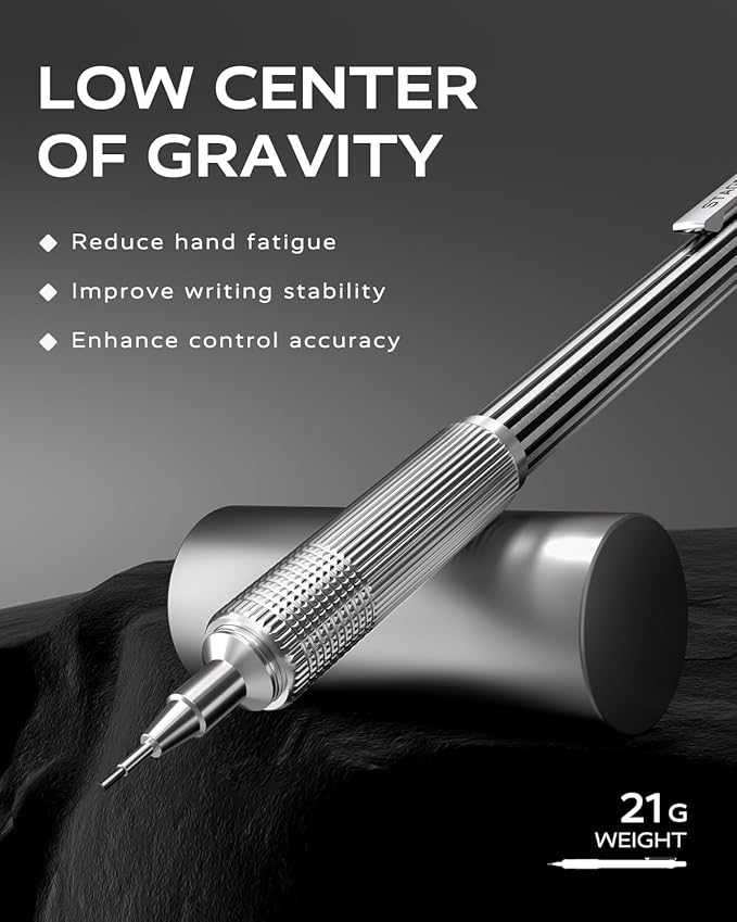 STAGEEK 0.5mm Mechanical Pencil with Metal Gift Case, 1PCs Metal Mechanical Pencil with 120PCS HB Lead Refills,4B Erasers and 9PCS Eraser Refills, for Writing Drafting Drawing and Sketching(Silver)