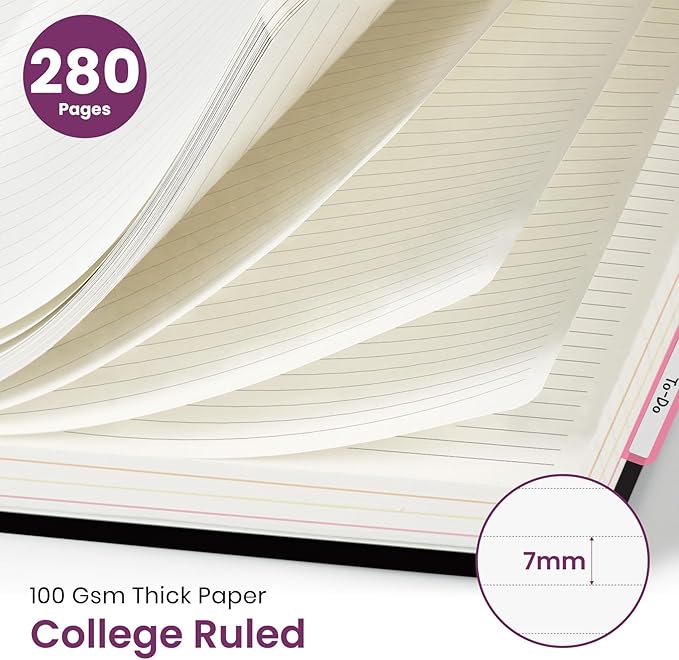 Large Spiral Lined Notebooks for Work with Removable Dividers & Tabs, 8.5"x11" Pretty Hardcover 5 Subject Notebook Journal for Women, College Ruled, Perfect for Study & Office Organization, 280 Pages,Coral Dream