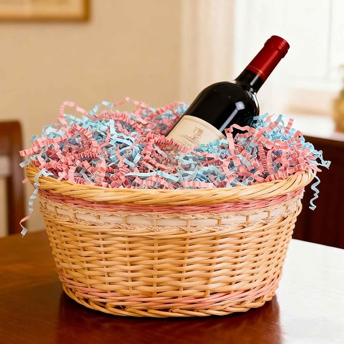 3LB Pink Blue Crinkle Cut Paper Shred Filler, Paper Shreds for Basket Fillers, Birthday, Gift Wrapping, Anniversary, Wedding, Gender Reveal, Valentine's Day Baby Showers Gift Decor Party Filler
