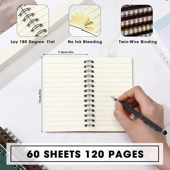 Jutom 18 Pcs Small Spiral Notebooks Memo Pads 3x5 Bulk Small Pocket Notebooks Mini Notepads with Lined Pages Mini Journals for Office School Work Supplies, 120 Pages (Multi Color)