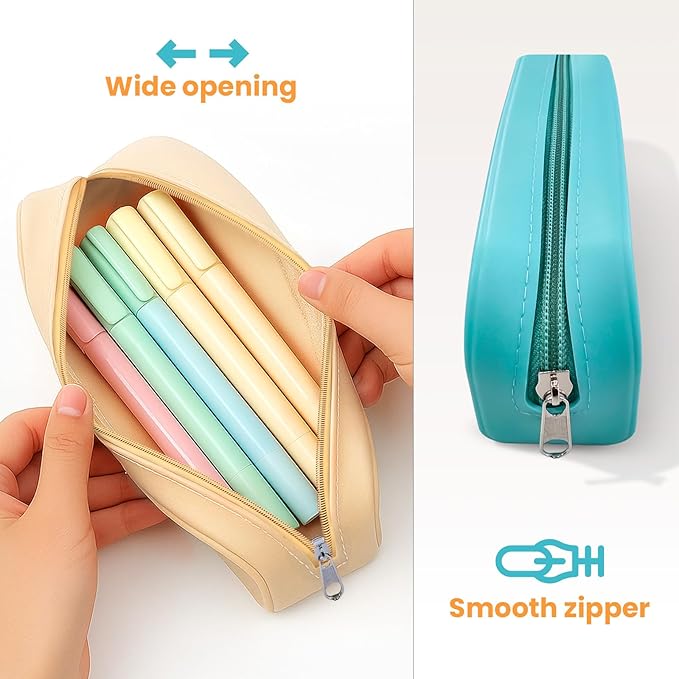ZENO Silicone Pencil Case – Aesthetic Pencil Pouch for Women & Teens – Cute Pen Case, Beige Makeup Bag, Travel Pouch, Small Stationary Organizer – Beige Seashell