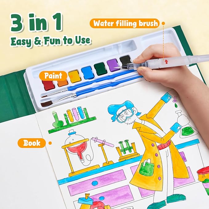 JoyCat Paint with Water Coloring Books for Toddlers, Watercolor Painting Sets for Kids Ages 3-5 4-8, Arts and Crafts Drawing Activities Toy Birthday Gifts for Boys Girls (Occupations)