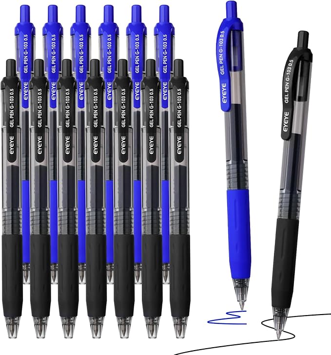 EYEYE G-103 Gel Pens 8 Black 7 Blue, Retractable, 0.5mm Extra Fine Point | Quick Drying, Ballpoint Pen Fine Point Smooth Writing Pens for Office Supplies, Black to School