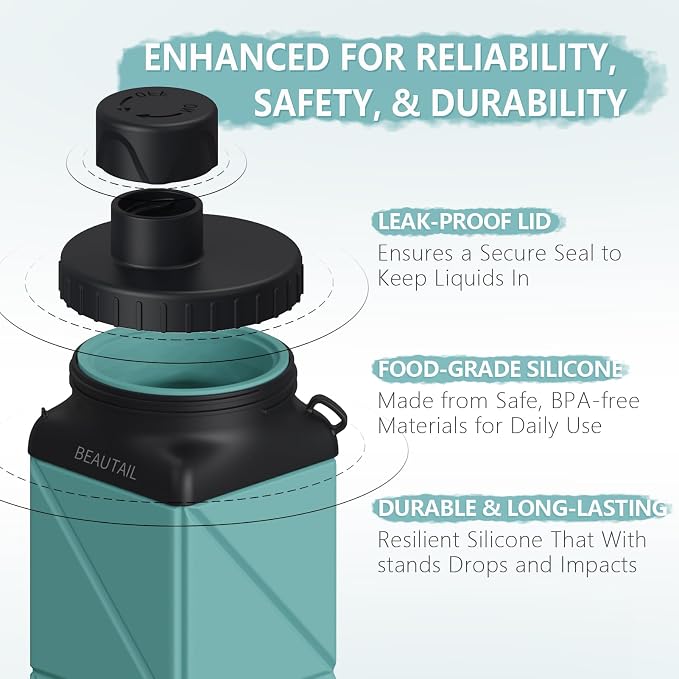 BEAUTAIL Collapsible Water Bottles 21 oz, Silicone Portable Water Bottle | BPA Free, Leakproof & Reusable, Foldable Water Bottle for Travel, Hiking, Camping, Cycling, School, Gym, 1-Pack, Blue