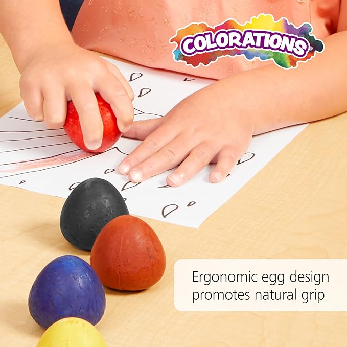 Colorations Chubby Non-Toxic Crayons for Toddlers, Palm Grip Eggs, Set of 8 Colors, Shape is Easy for Young Children Grip, Hold & Draw, Classroom Must Haves