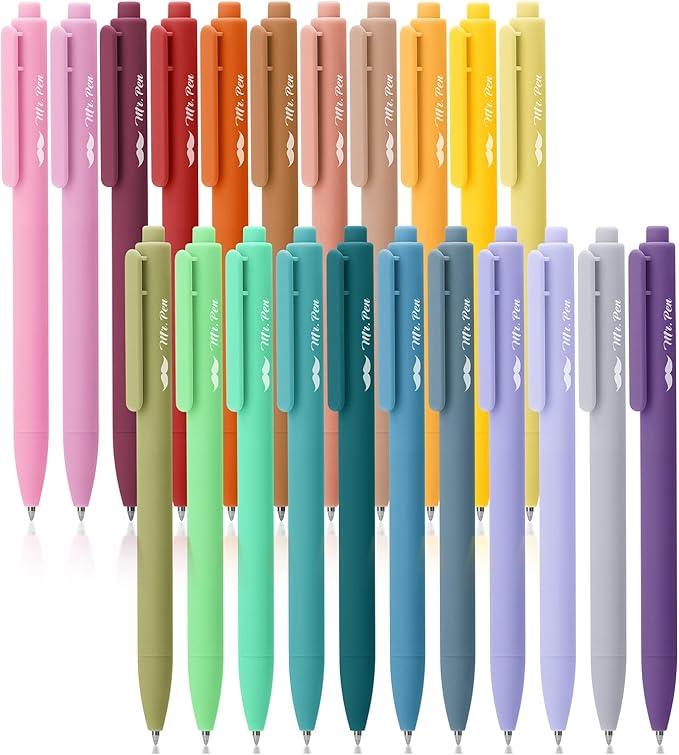 Mr. Pen- Retractable Gel Pens, 22 Pack, Vintage Ink, Fine Point 0.7mm, Fast Dry, Smooth Writing, Cute Pens for Drawing, Writing Planner and School Supplies