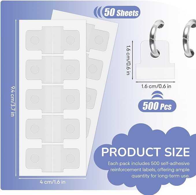500pcs Clear Sturdy Ring Binder Sticker,Hole Reinforcement Stickers Change No Punched Page to Loose-Leaf Binder Refill Insert for DIY Scrapbooking Paper Photos Postcards Document