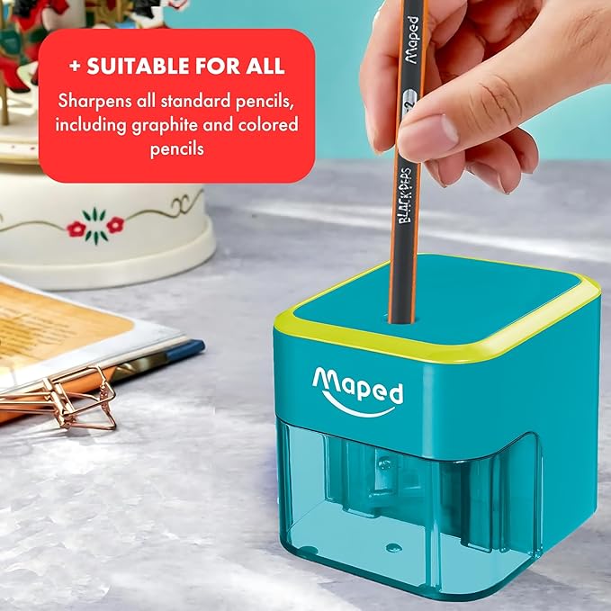 Maped Helix - Compact Battery-Powered Pencil Sharpener - Easy Sharpening - Versatile & Portable - Top Mounted Sharpening Hole