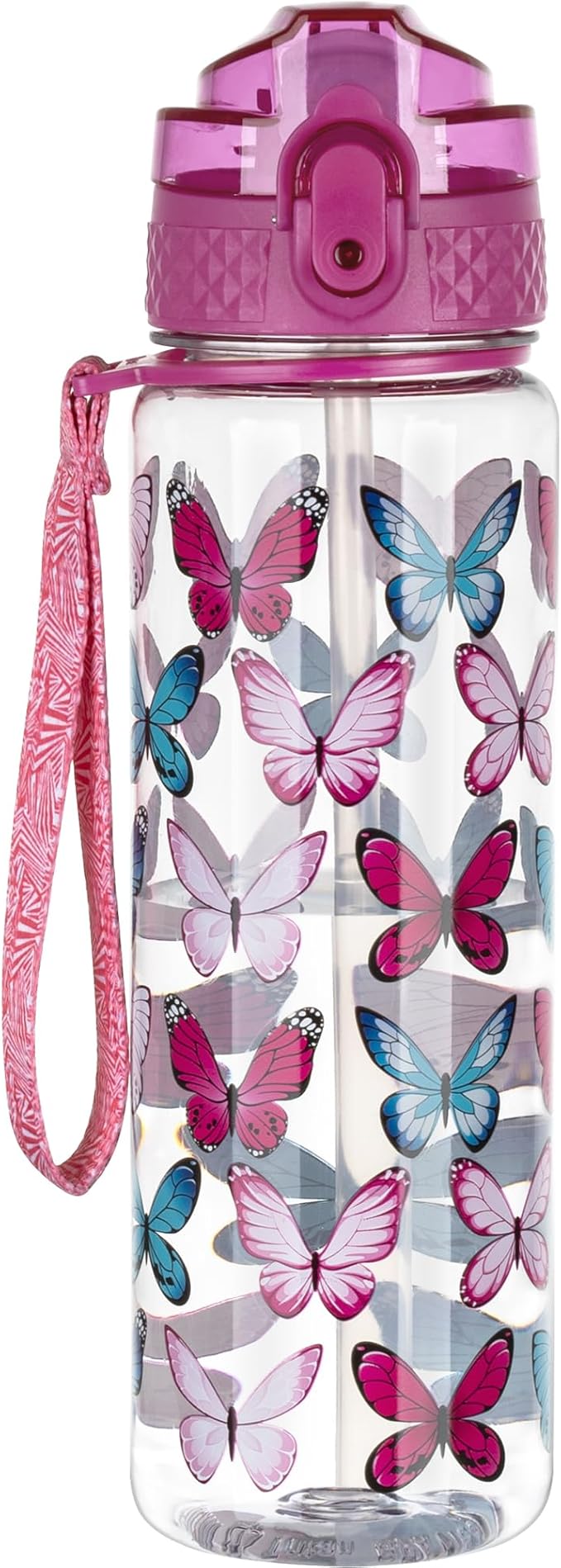 OLDLEY 17oz Kids Water Bottle, Tritan BPA-Free, Leakproof Flip Straw Lid, Motivational Time Marker, Carry Strap, Reusable Clear Water Bottle for Boys & Girls,Colorblock Butterflies