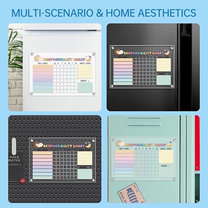 Acrylic Magnetic Kids Chore Board & Star Reward Jar - Dry Erase Fridge Calendar with Erasable Markers, Wooden Stars & DIY Stickers for Visual Schedule, Behavior Tracking & Potty Training Toddlers