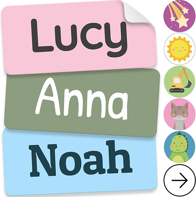 Personalized Name Labels for Kids (140 Labels) - Durable & Waterproof Custom Name Stickers for Clothing Tags, School Supplies, Camp & Daycare - Solid Colors (1.2”x0.5”)