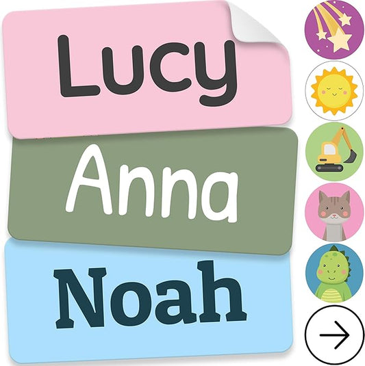 Personalized Name Labels for Kids (140 Labels) - Durable & Waterproof Custom Name Stickers for Clothing Tags, School Supplies, Camp & Daycare - Solid Colors (1.2”x0.5”)