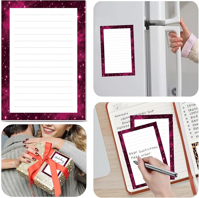 2 Pack Lined Sticky Notes 4x6 in, Cute Self-Stick Notepads with Lines, Large Memo Pads Strong Adhesive for Office, Home Pink Glitter Pattern