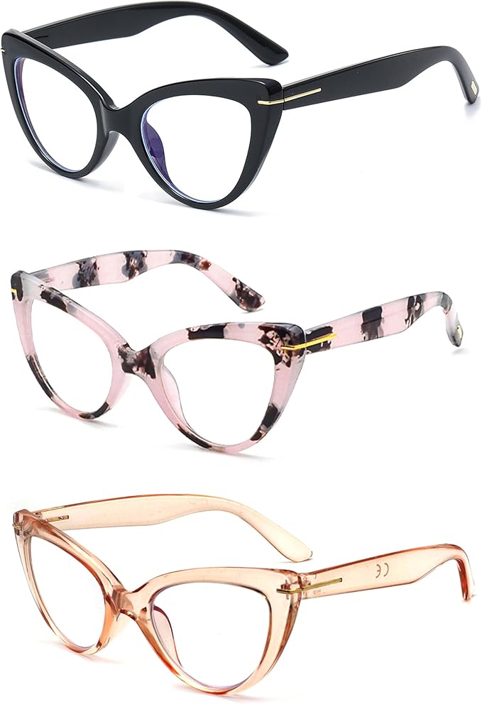 Oversized Cat Eye Reading Glasses for Women Fashion Cute Blue Light Blocking Computer Readers(3-Pair,1.00)