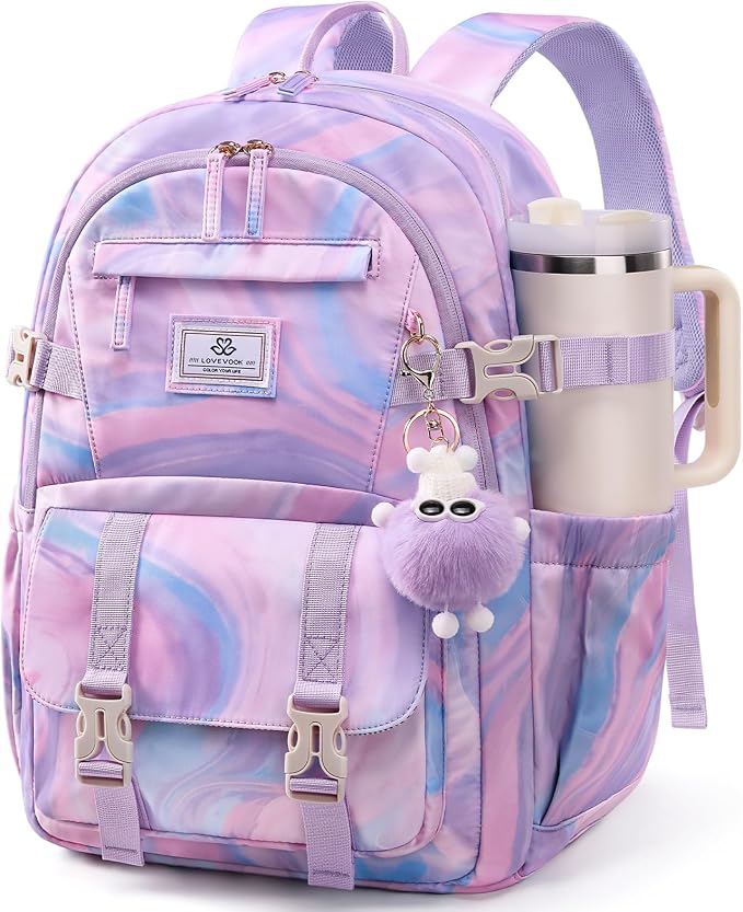 LOVEVOOK School Backpack for Teen Girls, Bookbag for 8-16 Student, Middle High College Back to School Cute Kids Backpack, 15.6 Inch, Pastel Tie-Dye