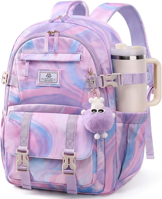 LOVEVOOK School Backpack for Teen Girls, Bookbag for 8-16 Student, Middle High College Back to School Cute Kids Backpack, 15.6 Inch, Pastel Tie-Dye