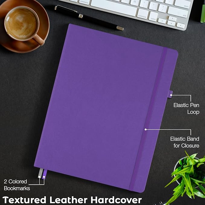 Graph Paper Notebook, Hardcover Notebook 8.5 x 11, Grid Notebook Journal for Women, Men, Large Leather Journals for Writing, Thick Paper, A4 Notebooks for Work, School Supplies, Engineering Purple