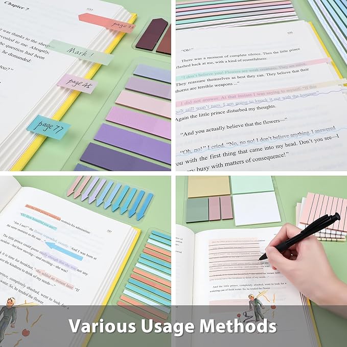1920 Sheets Transparent Sticky Notes, Clear Tabs Long Highlighter Strips Page Markers for Books, Writable Annotation Index Flags Tapes for School Office Supplies (Multicolor Lined Set)