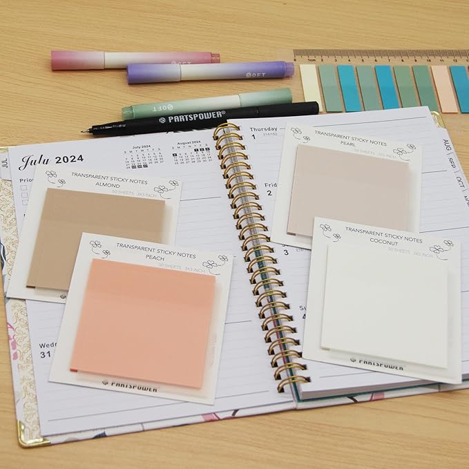 Pastel Transparent Sticky Notes, 4 Packs 3X3 Inch See Through Annotating Sticky Notes for Annotating, Bible Journaling Supplies, School Office Supplies