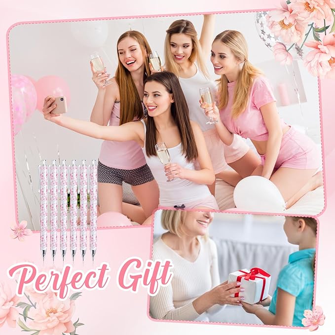 Resurhang 30 Pcs Pink and White Floral Ballpoint Pens 0.5 mm Black Ink Chinoiserie Gel Pens Vintage Aesthetic Retractable Ballpoint Office School Supplies for Bridal Baby Shower Wedding
