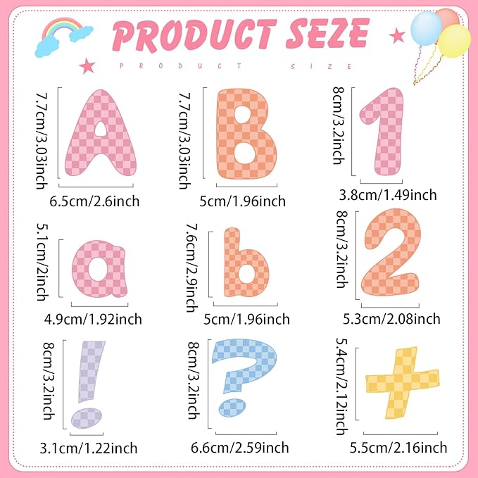 221 Pcs Checkered Bulletin Board Letters, Round Alphabet Number Punctuation Symbol Combo Letter Cutouts, Pastel Classroom Decor for Summer School Chalkboard Whiteboard Poster Wall
