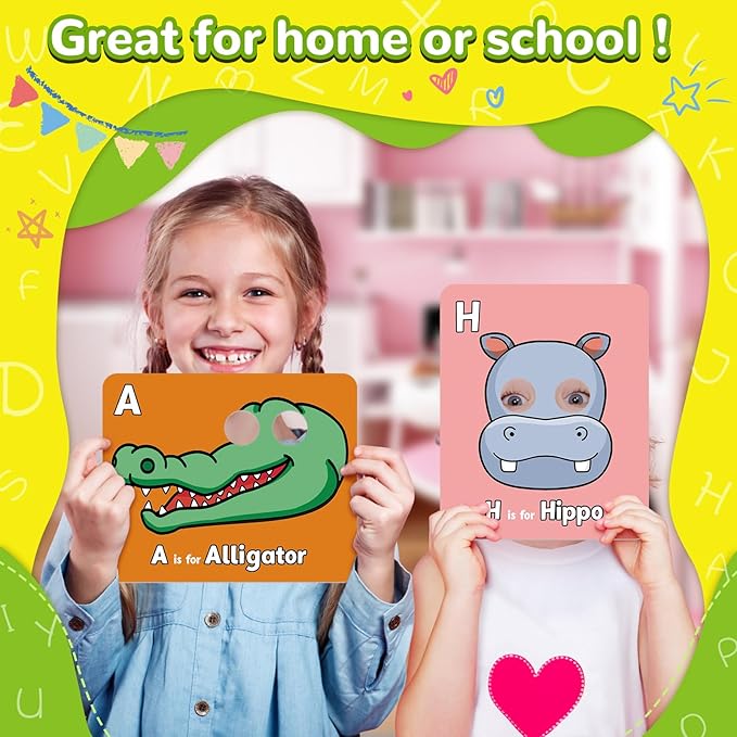 Broytain Alphabet Flash Cards,Giant ABC Animal Flash Cards for Toddler 3-5,26 Lowercase and Uppercase Letter Cards,Educational Learning Games for Kids,Preschool Kindergarten Toys
