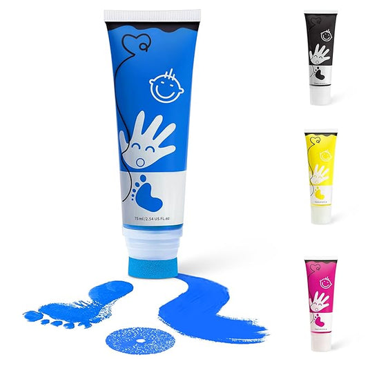 Baby Hand and Footprint Paint with Sponge Head, 2.54 fl oz, Non-Toxic & Acid-Free, Washable Baby Safe Paint for Newborn Keepsakes, Dog Nose & Paw Prints, Ideal New Mom Gift - Blue