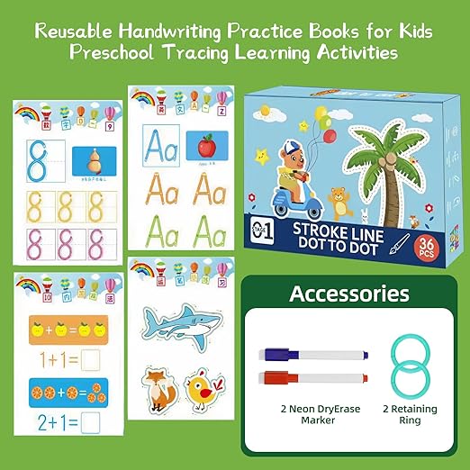 Preschool Learning Activities,Reusable Grooved Handwriting Workbook for Kids,Letter Tracing Books for Kids Ages 3-5, Busy Book Educational Gift