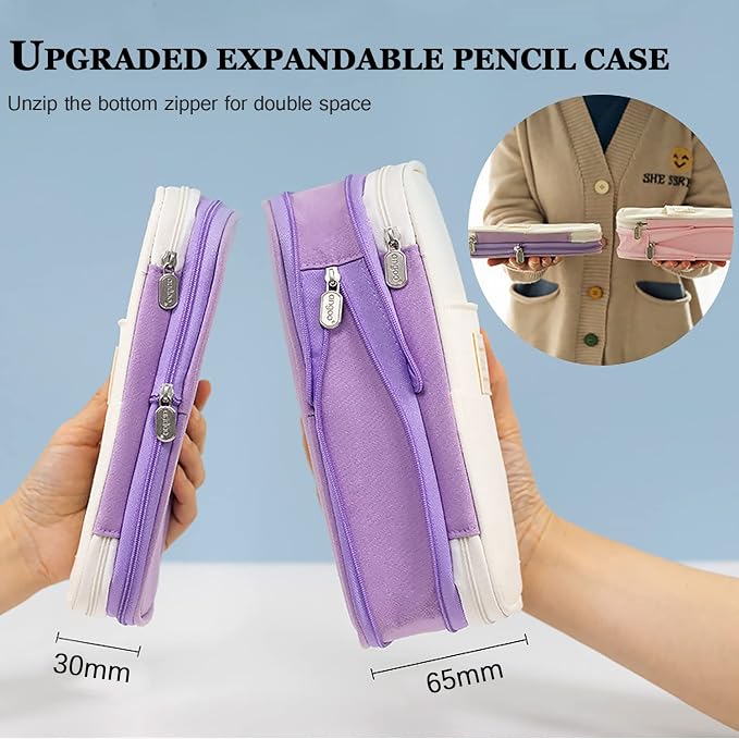 Large Capacity Pencil Case, Expandable Stationery Bag with Zipper compartments, Aesthetic Pencil Case Pouch for Office College School Students Teen Girls Boys