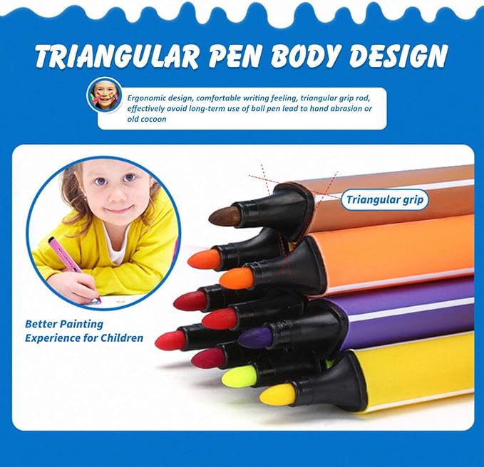 Marte Vanci Triangle Shape Washable Coloring Pens Felt Tip for Kids Coloring Book Doodling Graffiti Easy to Clean Bright Color Pen With Carrying Case,Can Write 450M Per Pen (24 Colors)