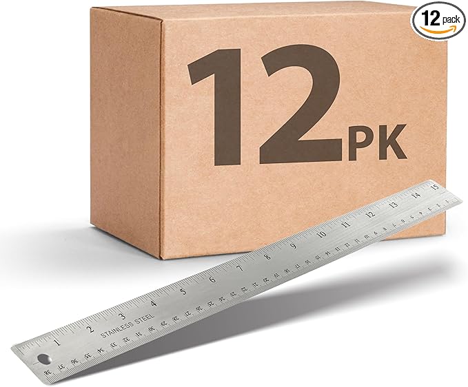 Officemate Classic Stainless Steel Metal Ruler, 15 inches with Metric Measurements, Silver, 15 L x 1.25 W, 12 Pack (666120)